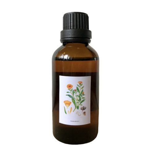 achterkant van de goudsbloem olie fles